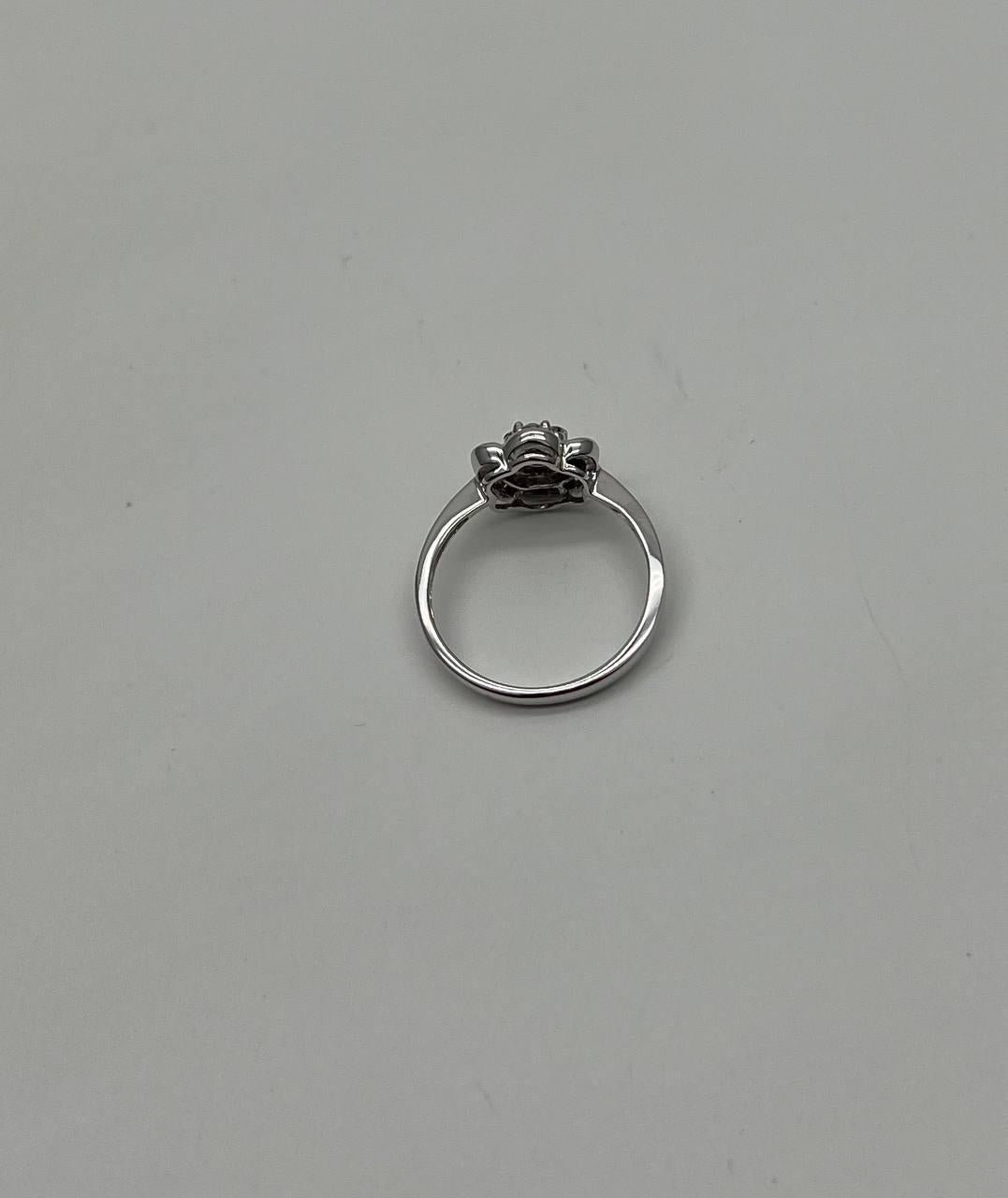 Diamond Floral Flower Petals Motif Baguette 14K White Gold Dainty Statement Ring