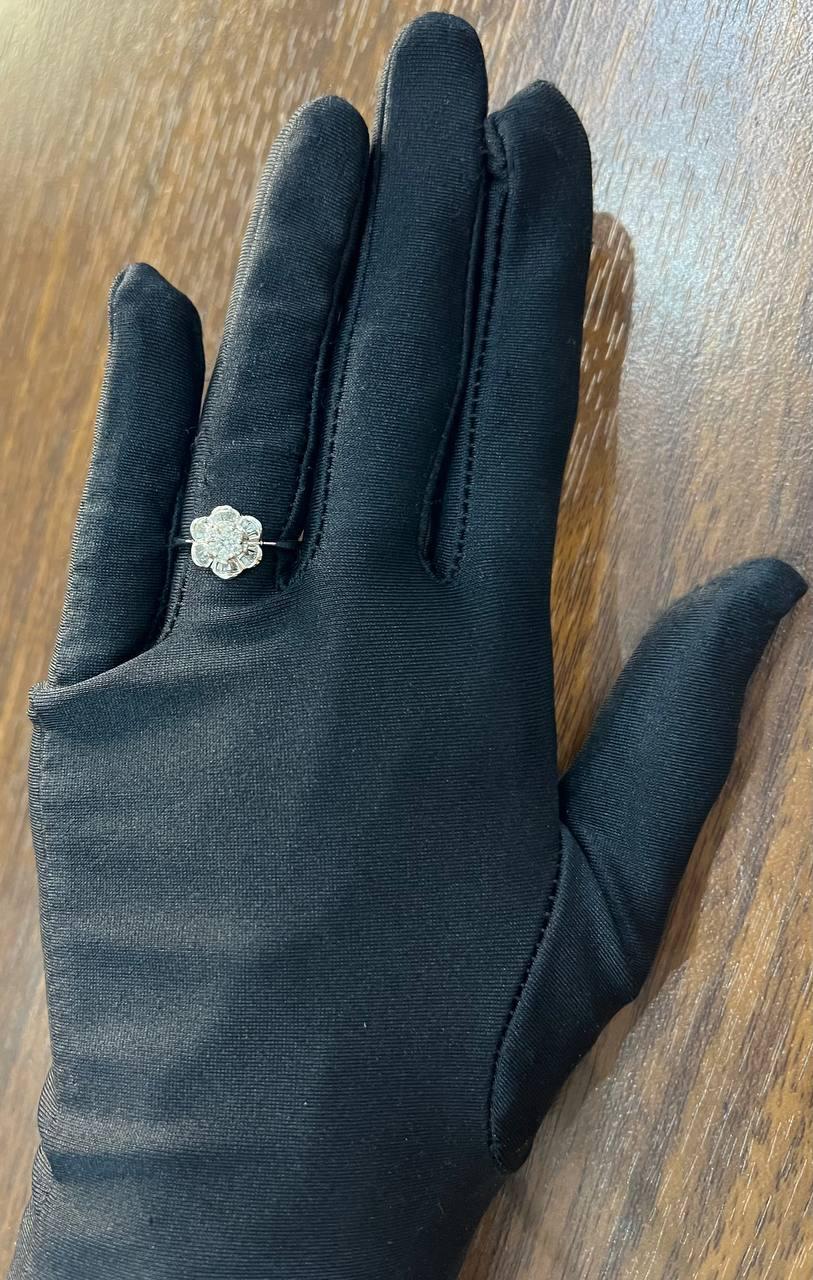 Diamond Floral Flower Petals Motif Baguette 14K White Gold Dainty Statement Ring