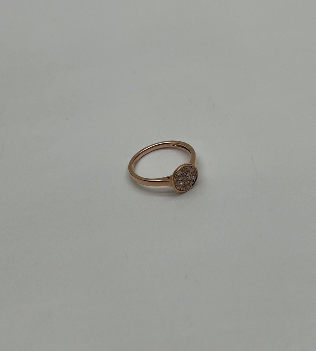 Round Shape Diamond Pave Set 14K Rose Gold Dainty Thin Band Statement Ring