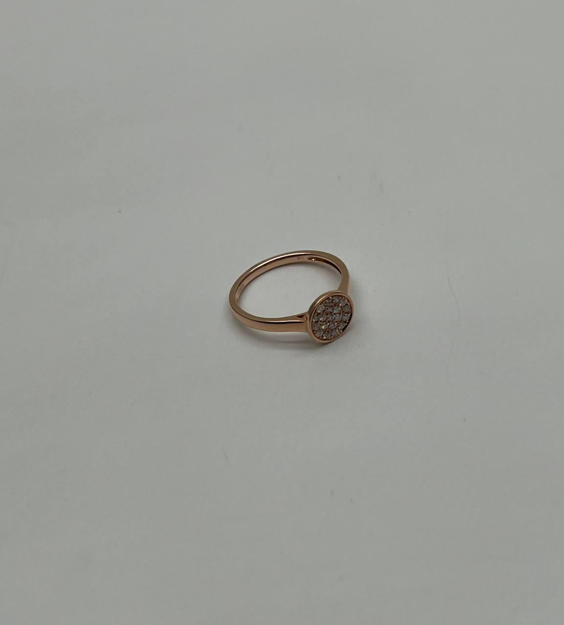 Round Shape Diamond Pave Set 14K Rose Gold Dainty Thin Band Statement Ring