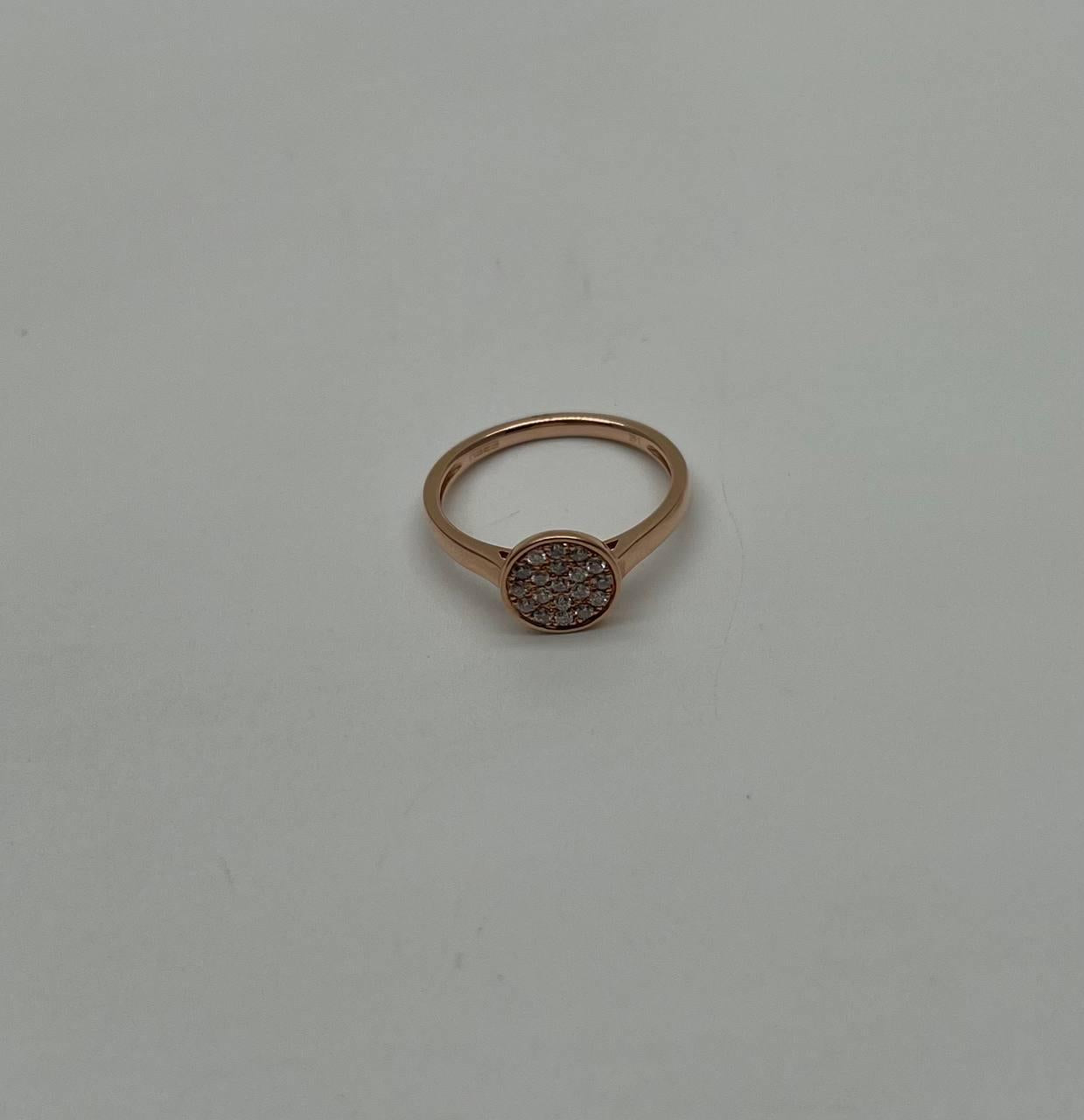 Round Shape Diamond Pave Set 14K Rose Gold Dainty Thin Band Statement Ring