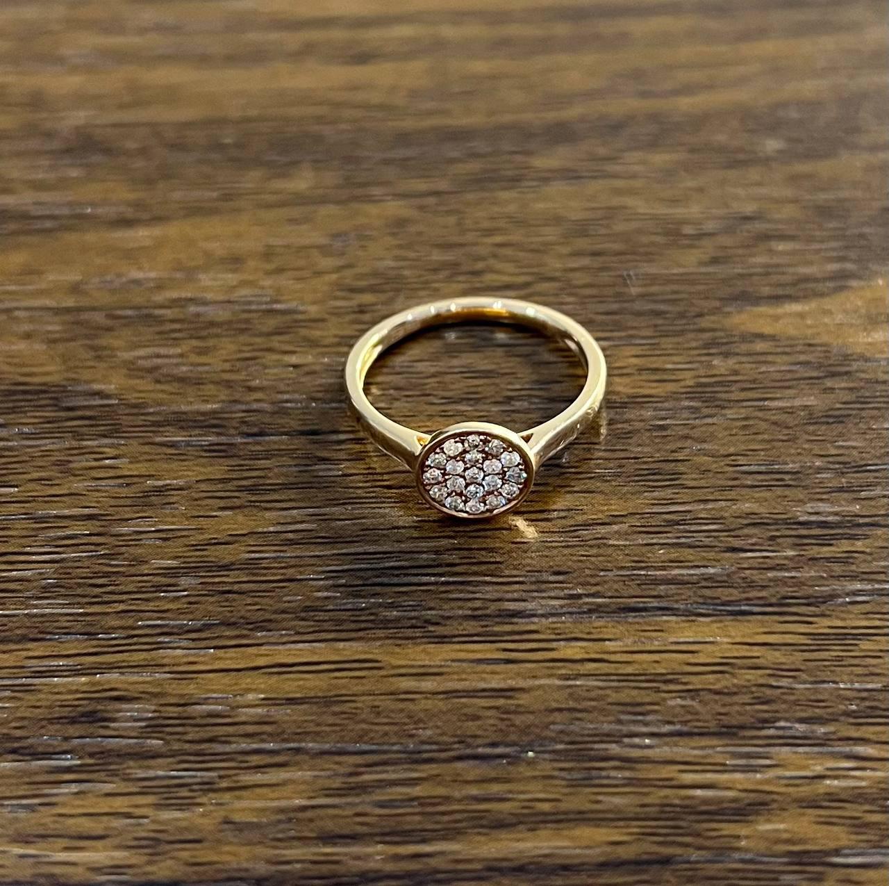 Round Shape Diamond Pave Set 14K Rose Gold Dainty Thin Band Statement Ring