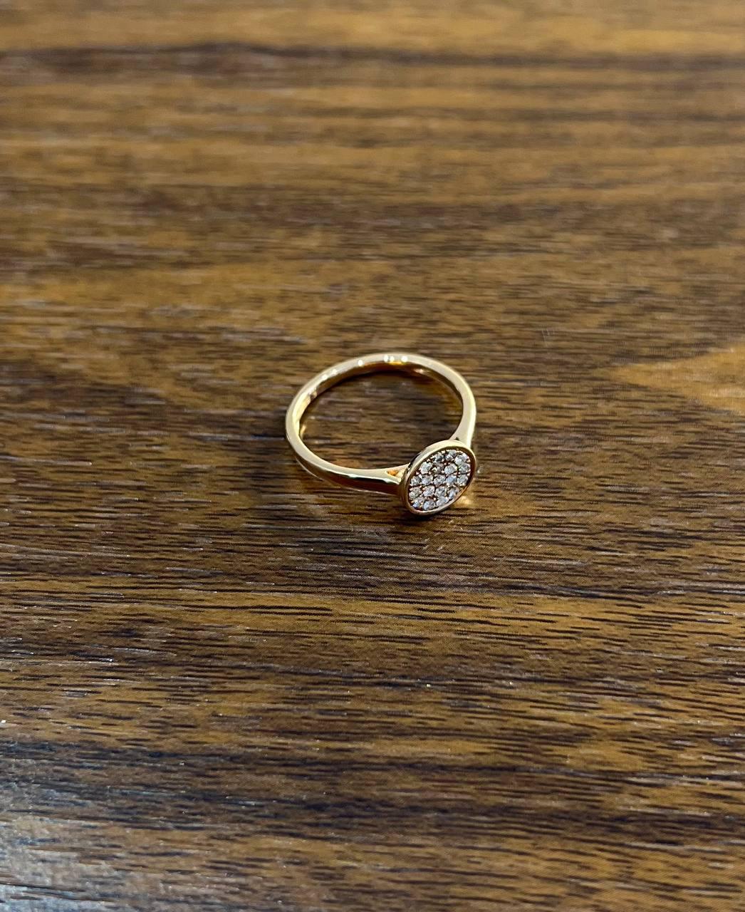 Round Shape Diamond Pave Set 14K Rose Gold Dainty Thin Band Statement Ring