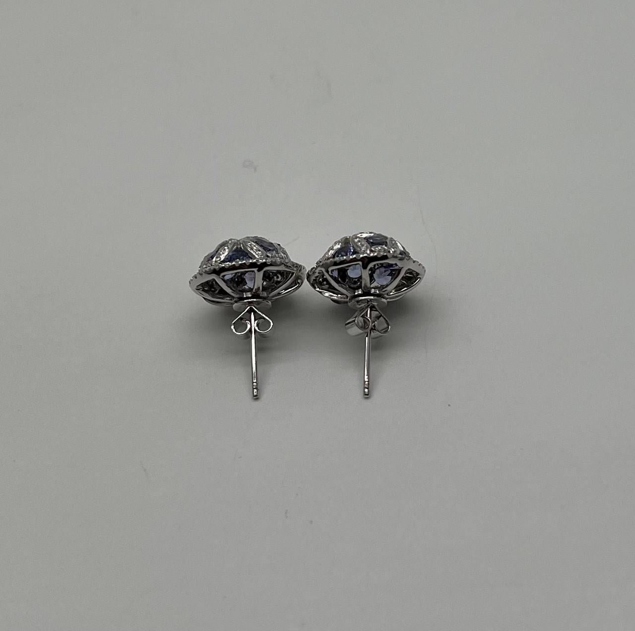 Light Blue Tanzanite White Diamonds 14K White Gold Unique Earrings & Ring Set