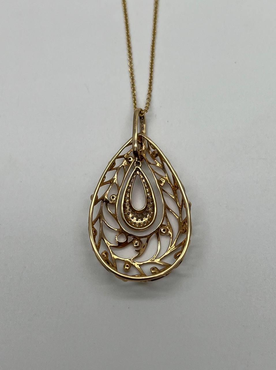 Diamond Nature Inspired Branch Scroll Leaf Pave Set 14K Gold Pendant Necklace
