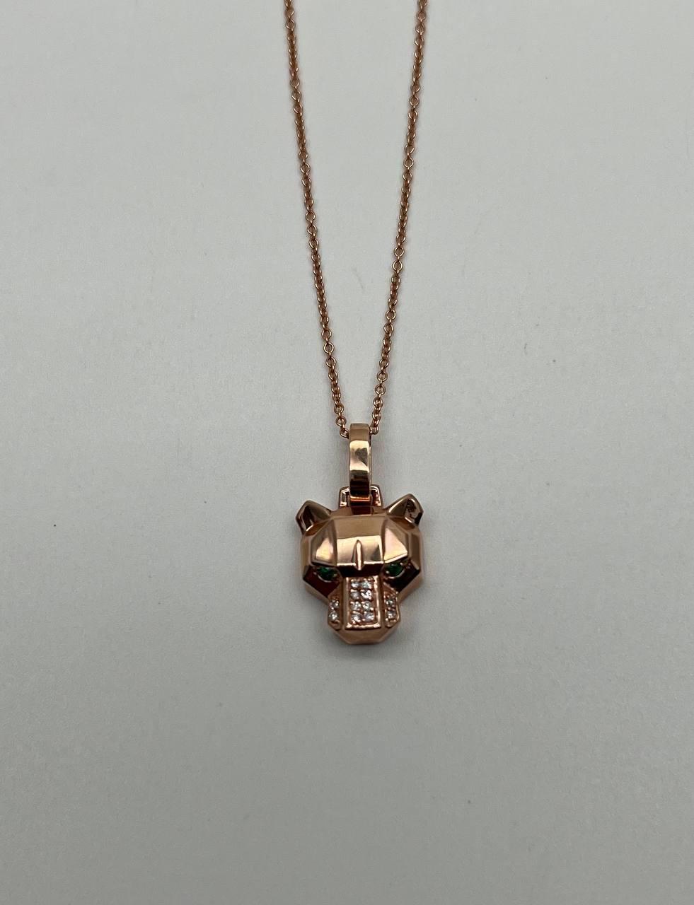 Panther Leopard Jaguar Lion Rose Gold Green Emerald Eye Diamond Pendant Necklace