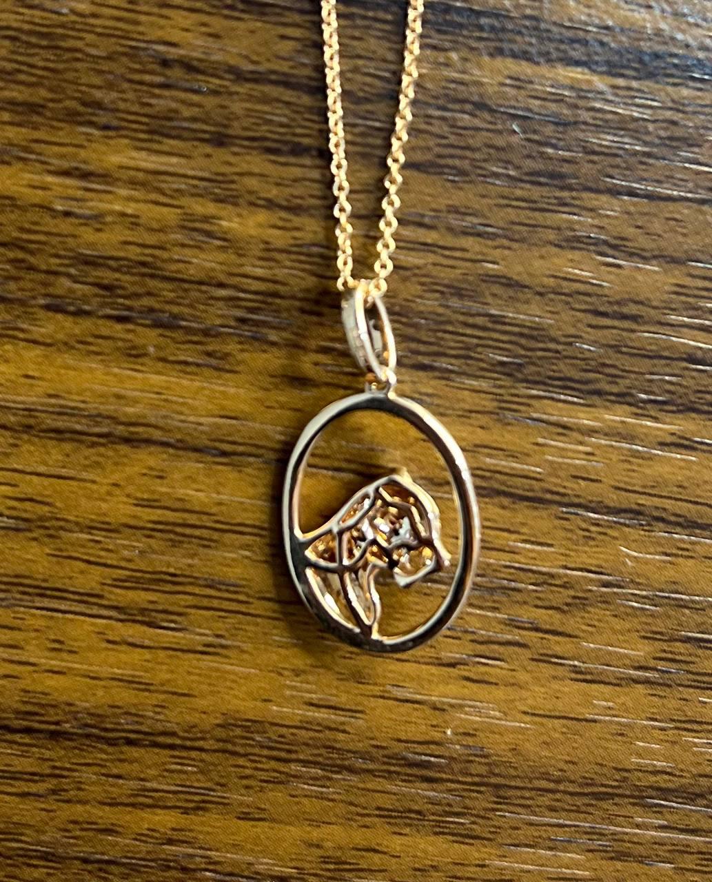 Diamond Leopard Jaguar Panther Halo 14K Rose Gold Pendant Medallion Necklace