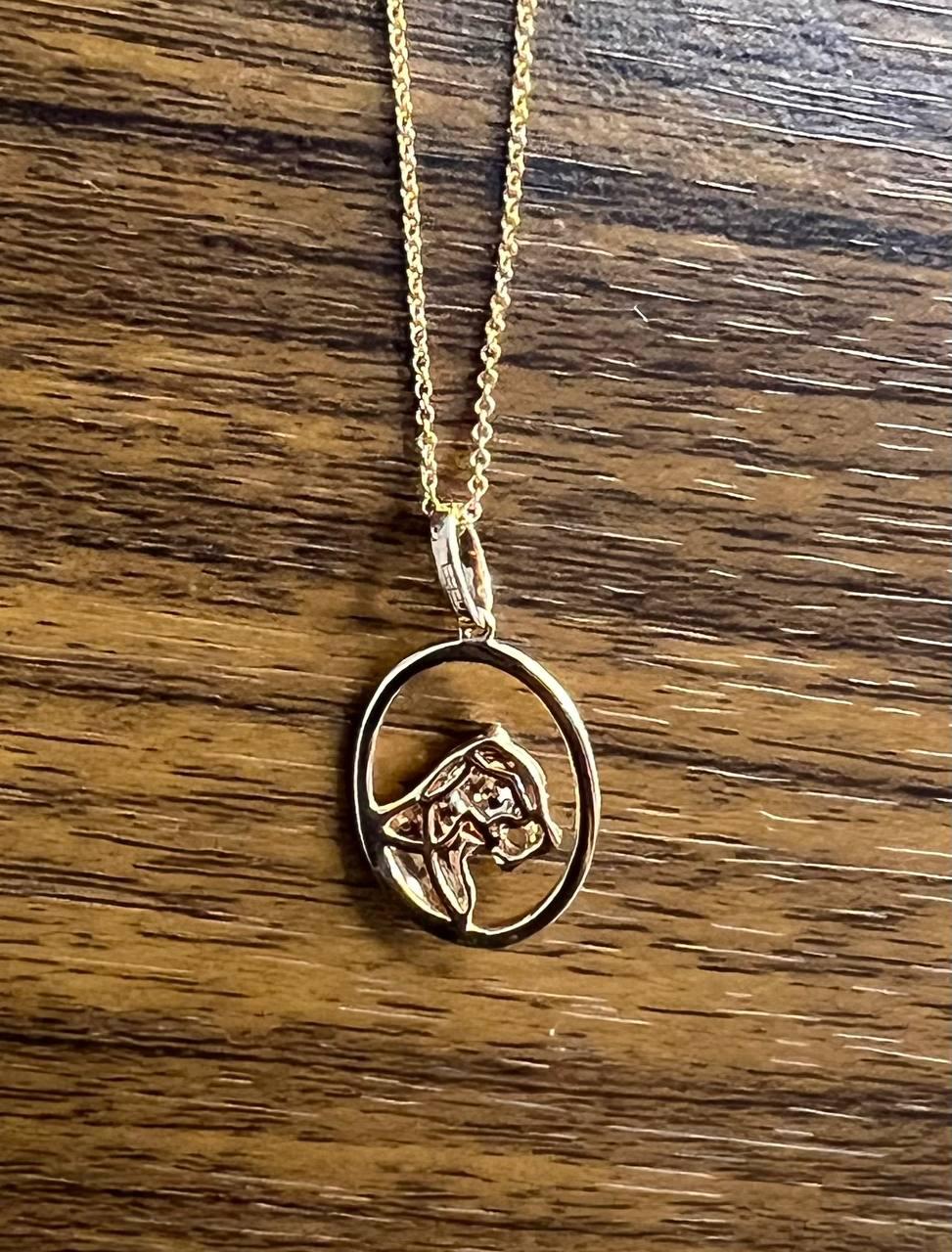 Diamond Leopard Jaguar Panther Halo 14K Rose Gold Pendant Medallion Necklace