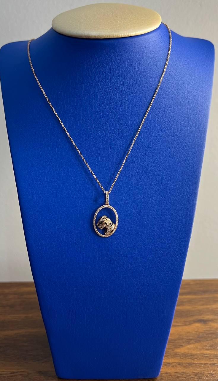 Diamond Leopard Jaguar Panther Halo 14K Rose Gold Pendant Medallion Necklace