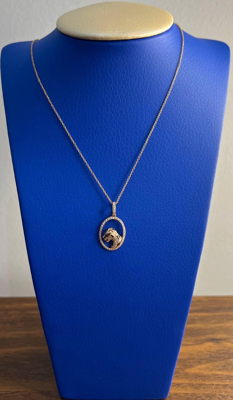 Diamond Leopard Jaguar Panther Halo 14K Rose Gold Pendant Medallion Necklace