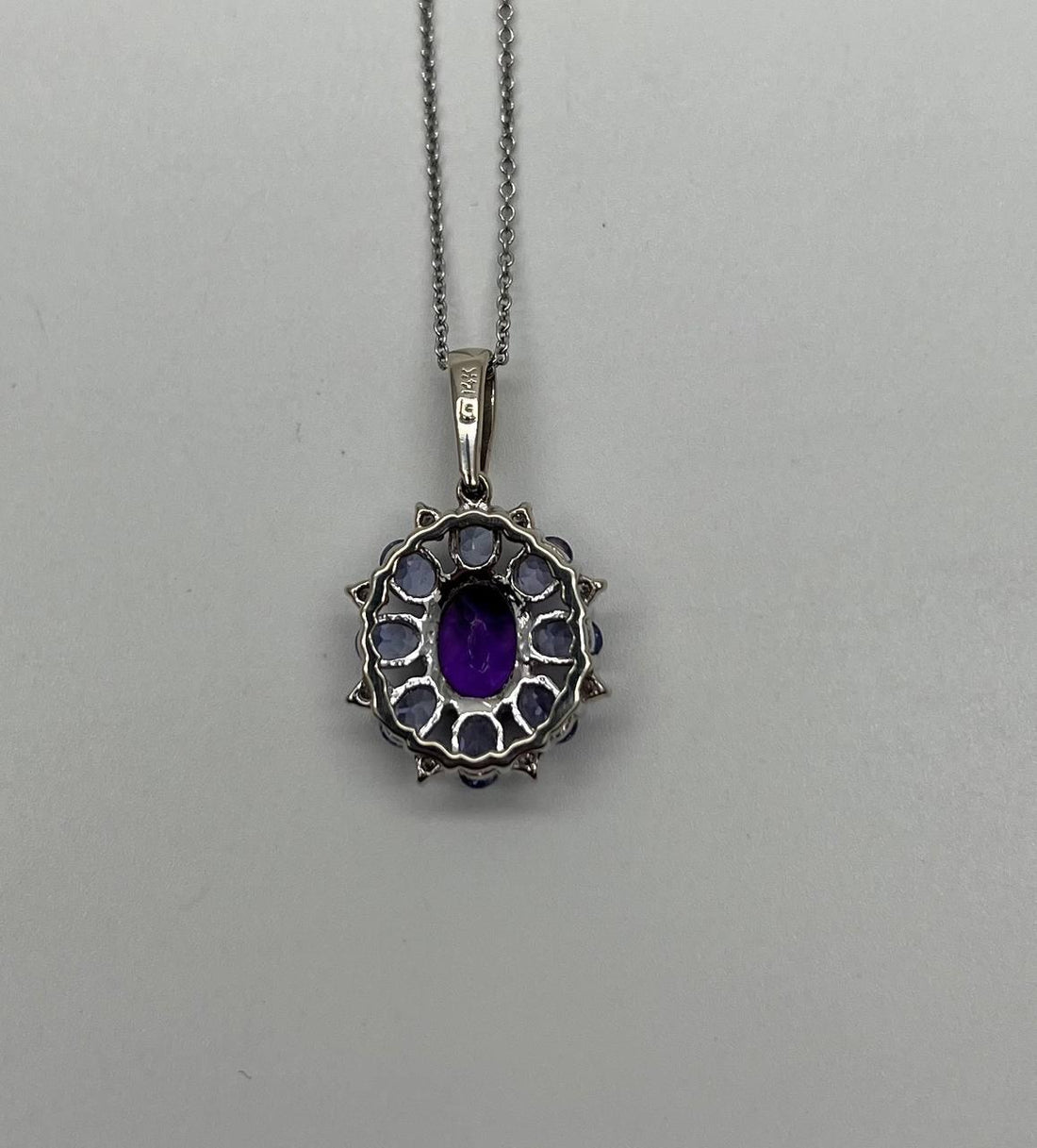Purple Violet Amethyst & Blue Sapphire Diamond 14K White Gold Pendant Necklace