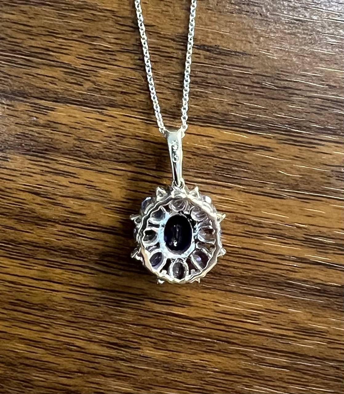 Purple Violet Amethyst & Blue Sapphire Diamond 14K White Gold Pendant Necklace