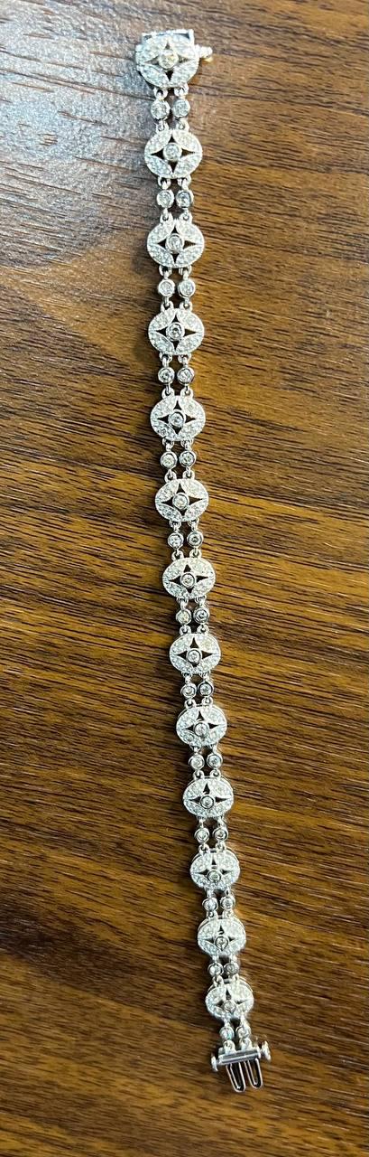 Vintage Style Edwardian Diamond Filigree 14K White Gold Statement Bracelet
