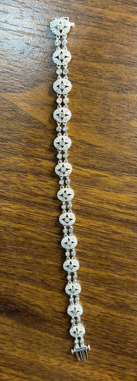 Vintage Style Edwardian Diamond Filigree 14K White Gold Statement Bracelet