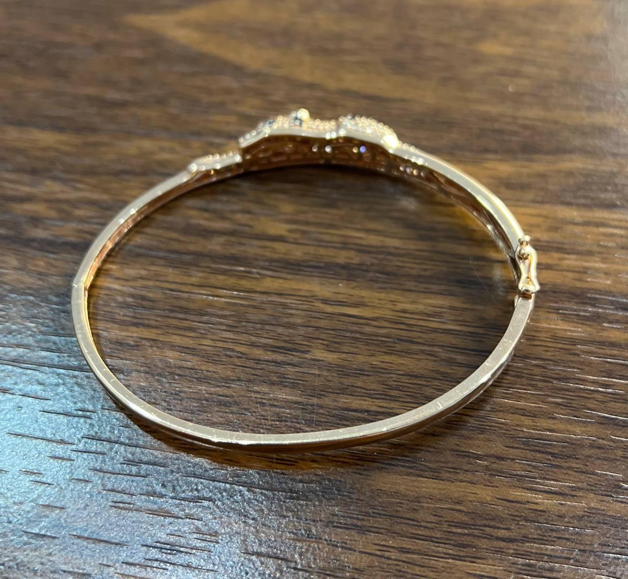 Leopard Cheetah Jaguar Panther Diamond Pave 14K Rose Gold Hinge Bangle Bracelet