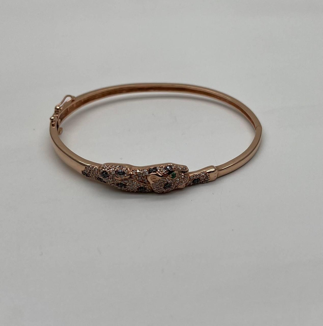 Leopard Cheetah Jaguar Panther Diamond Pave 14K Rose Gold Hinge Bangle Bracelet