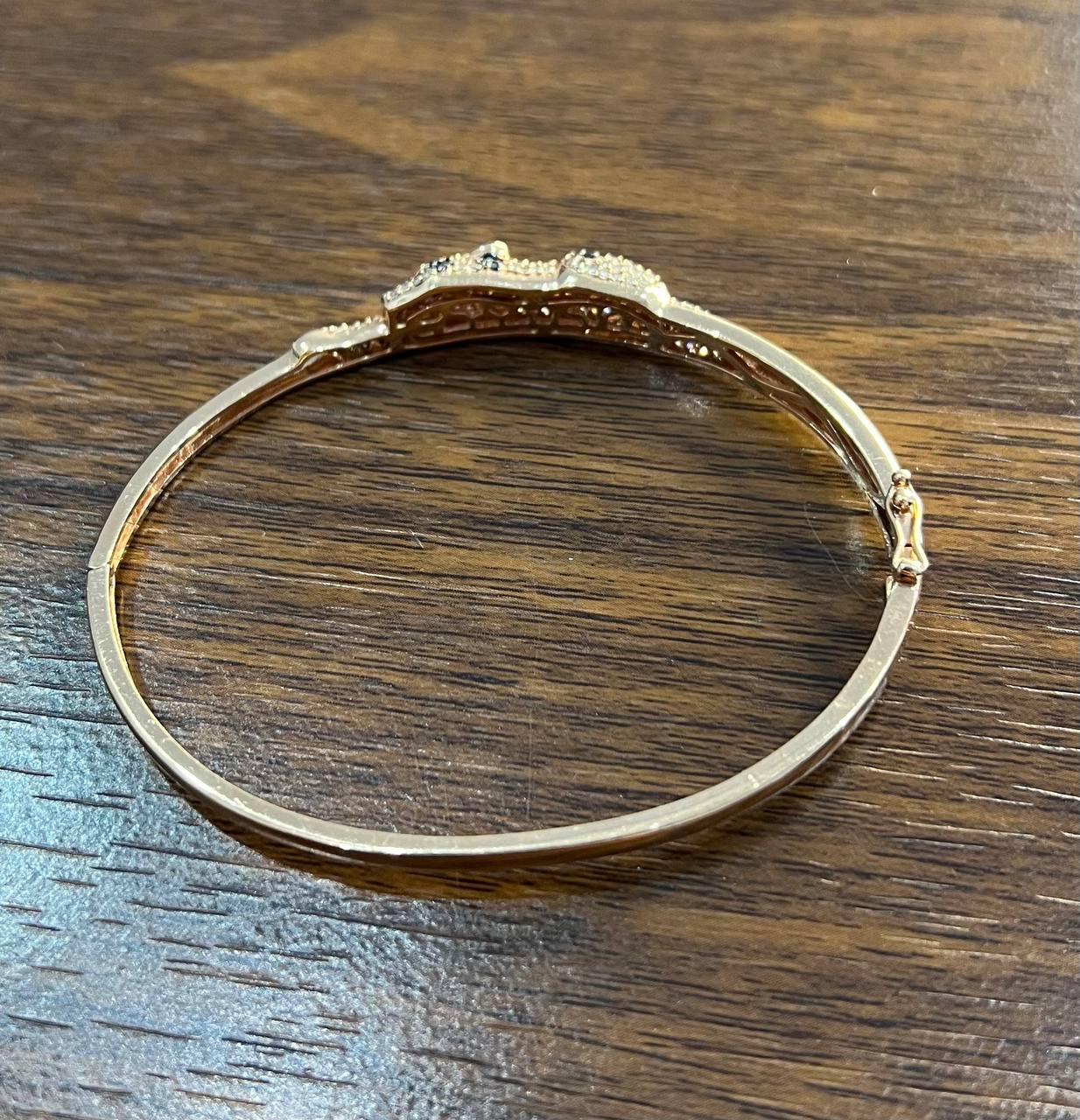 Leopard Cheetah Jaguar Panther Diamond Pave 14K Rose Gold Hinge Bangle Bracelet