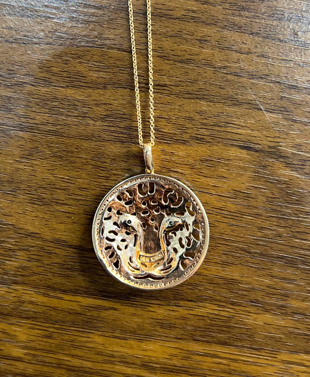 Diamonds Leopard Jaguar Panther Tiger Halo Rose Gold Pendant Medallion Necklace