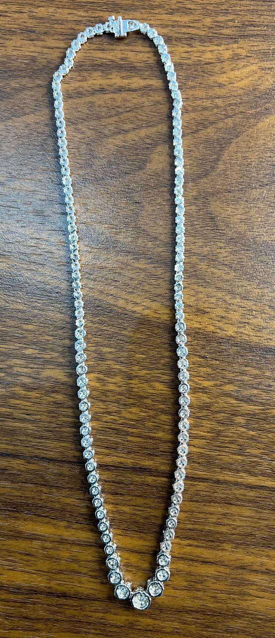 Graduated Brilliant Diamond Cluster Bib White Gold Classic Statement Necklace