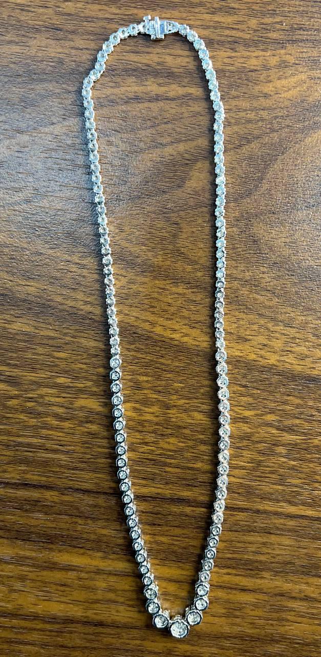 Graduated Brilliant Diamond Cluster Bib White Gold Classic Statement Necklace