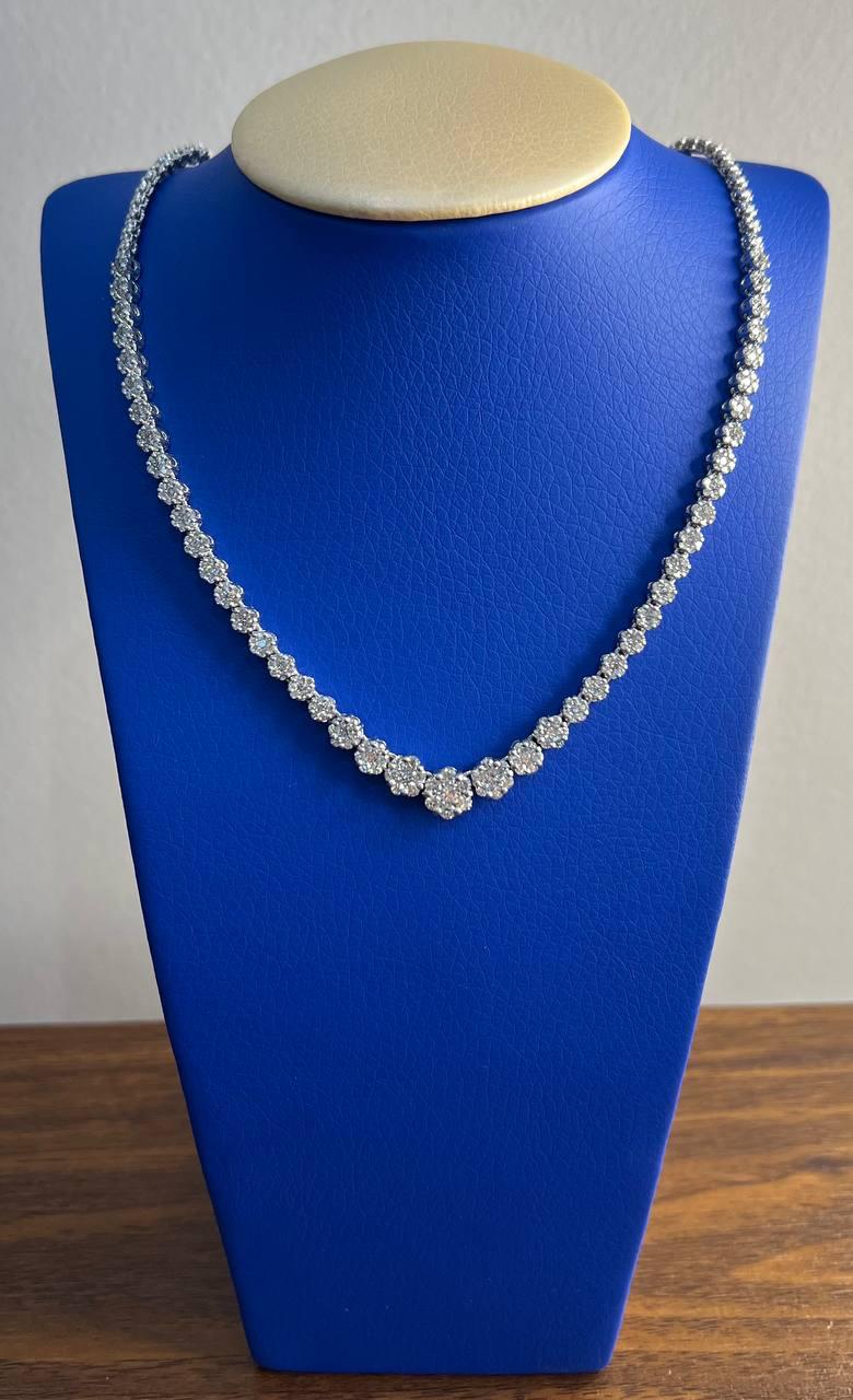 Graduated Brilliant Diamond Cluster Bib White Gold Classic Statement Necklace