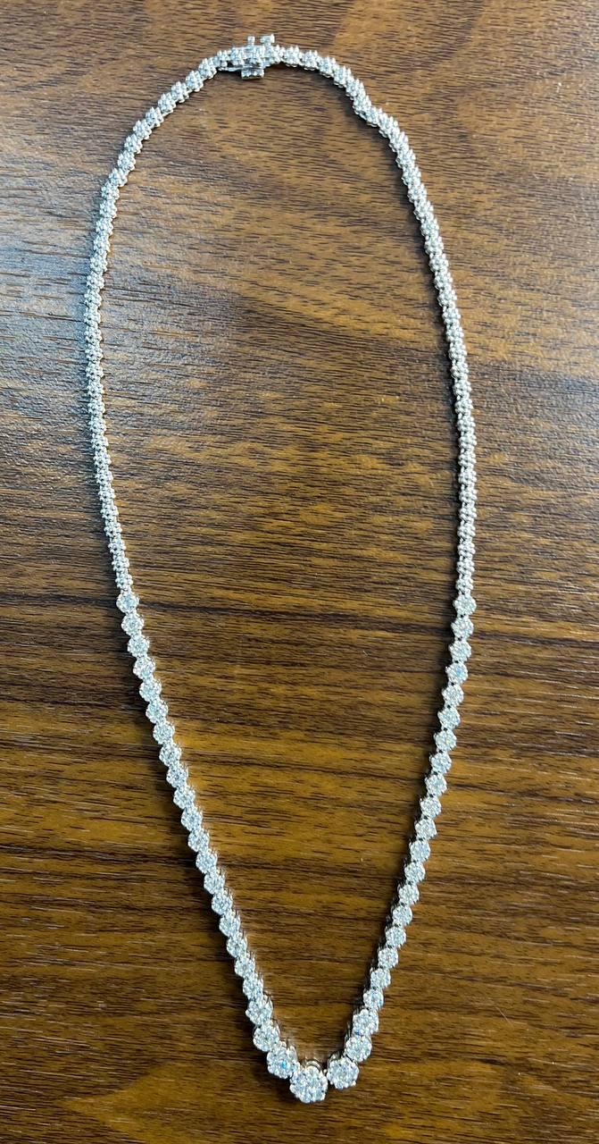 Graduated Brilliant Diamond Cluster Bib White Gold Classic Statement Necklace