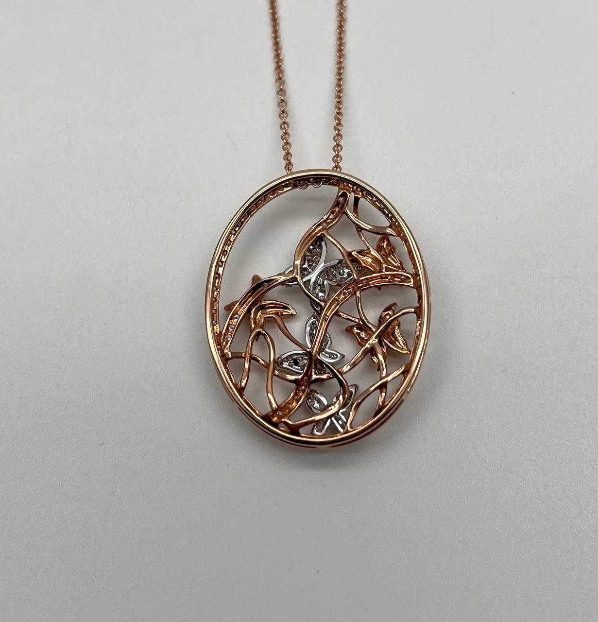 Butterfly Butterflies Diamond Pave Set 14K Rose Gold Pendant Medallion Necklace