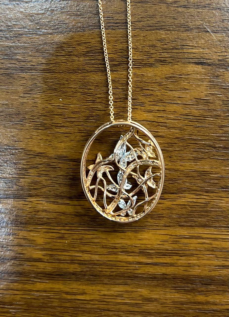 Butterfly Butterflies Diamond Pave Set 14K Rose Gold Pendant Medallion Necklace