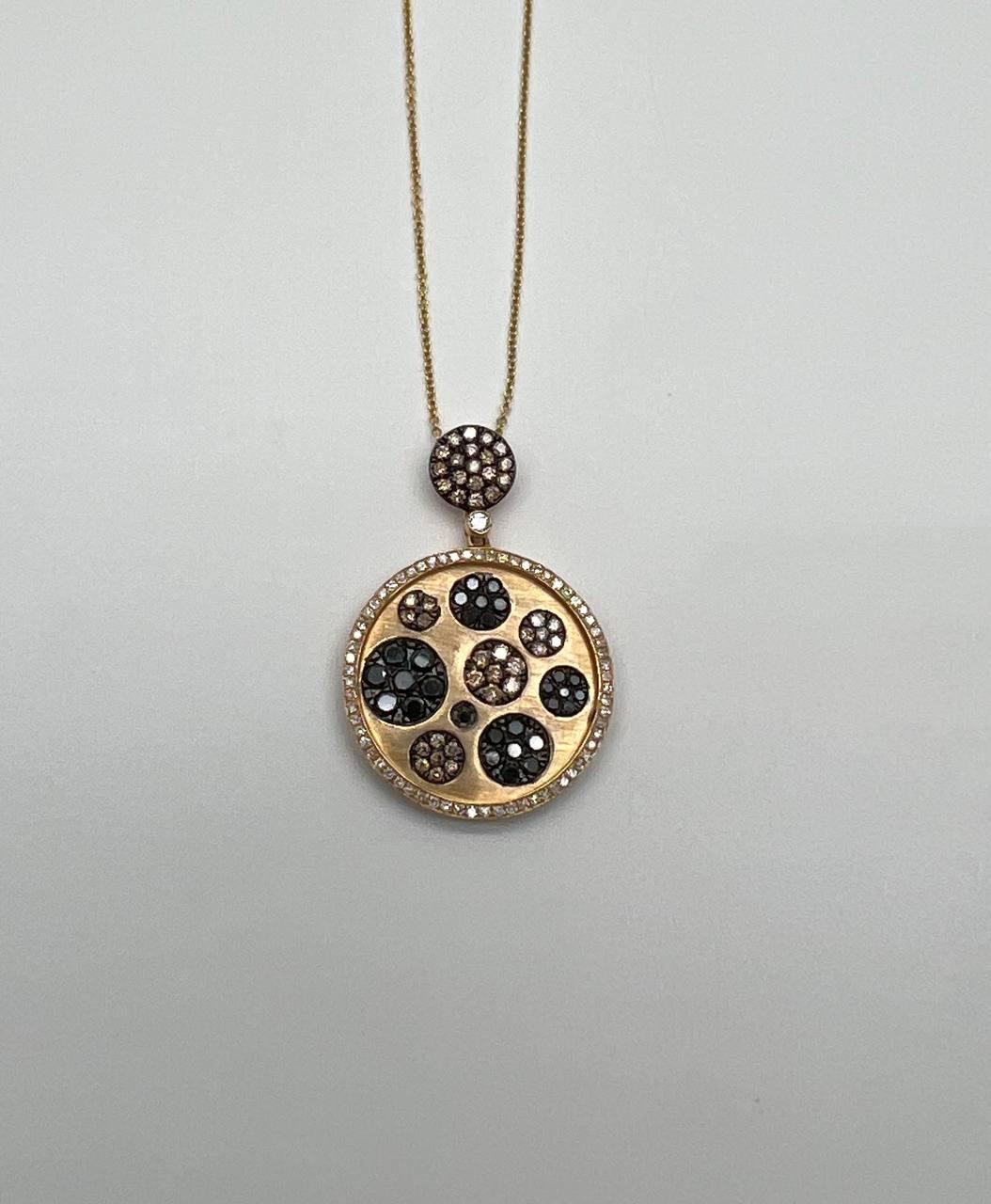 Diamond Pave Galaxy Solar Universal 14K Yellow Gold Pendant Medallion Necklace