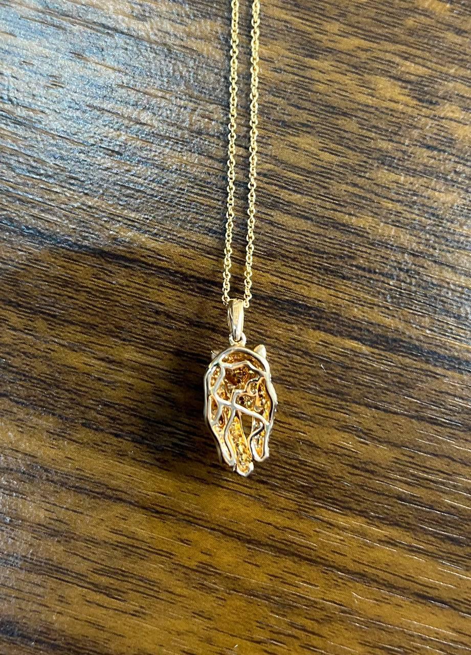 Panther Leopard Jaguar Lion 14K Rose Gold Green Emeralds Eye Pendant Necklace