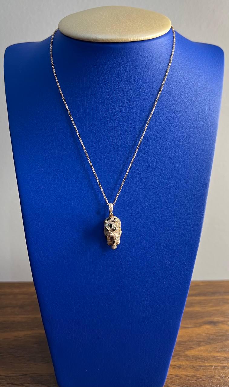 Diamond Leopard Jaguar Panther Halo 14K Rose Gold Pendant Medallion Necklace