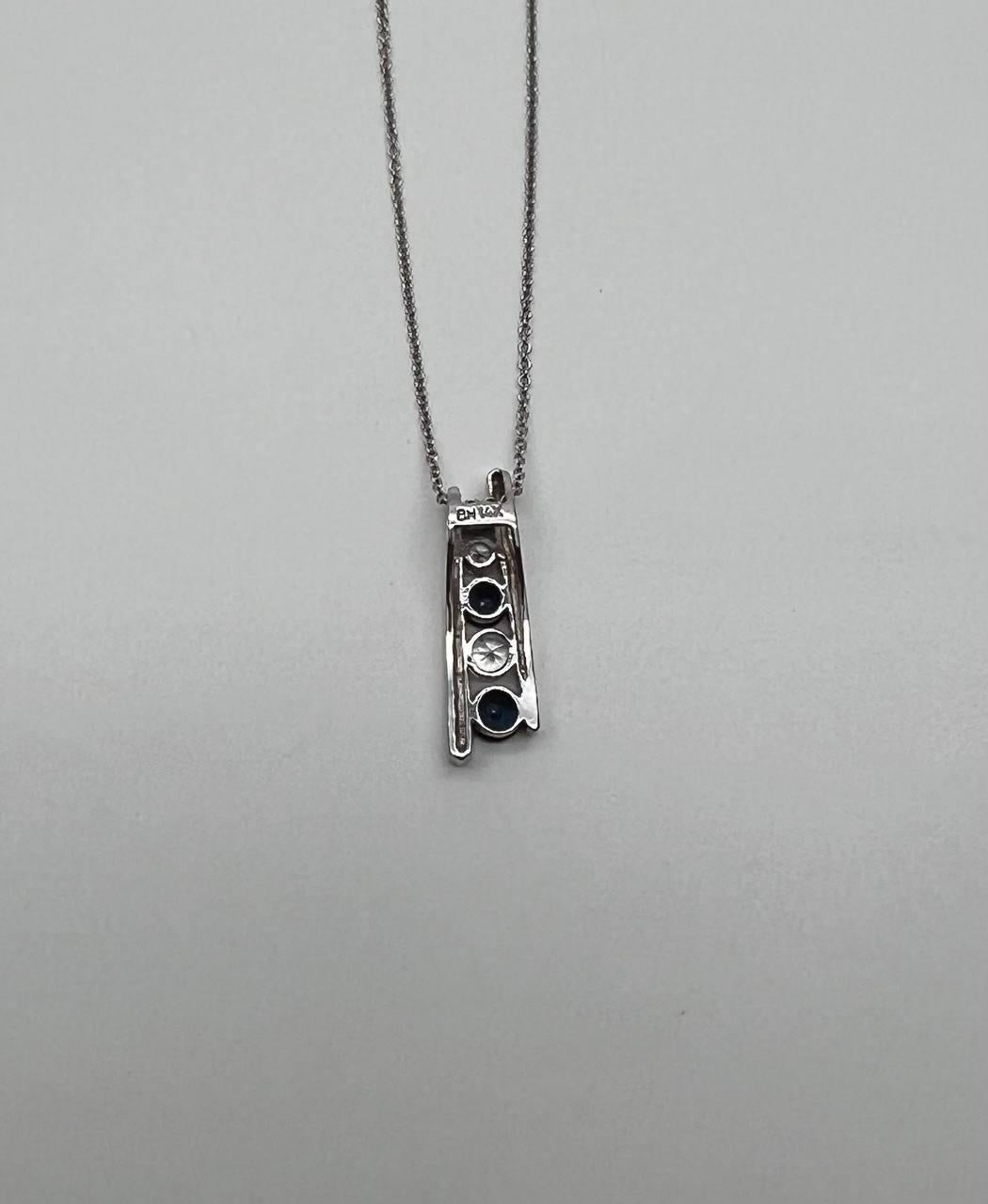 Round Blue Sapphire & Diamonds Tension Set 14K White Gold Pendant Necklace