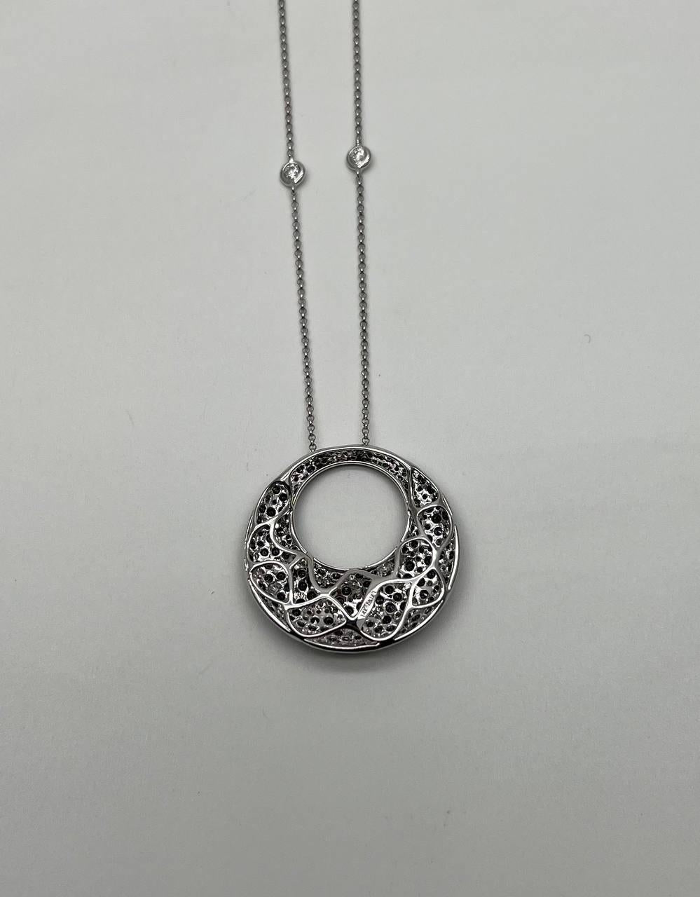 Black & White Zebra Diamonds Pave Set Moon Night Sky White Gold Pendant Neckace