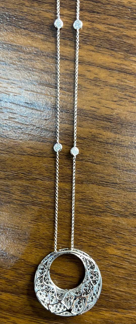 Black & White Zebra Diamonds Pave Set Moon Night Sky White Gold Pendant Neckace