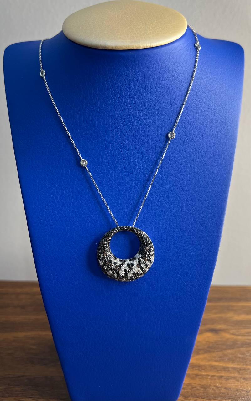 Black & White Zebra Diamonds Pave Set Moon Night Sky White Gold Pendant Neckace