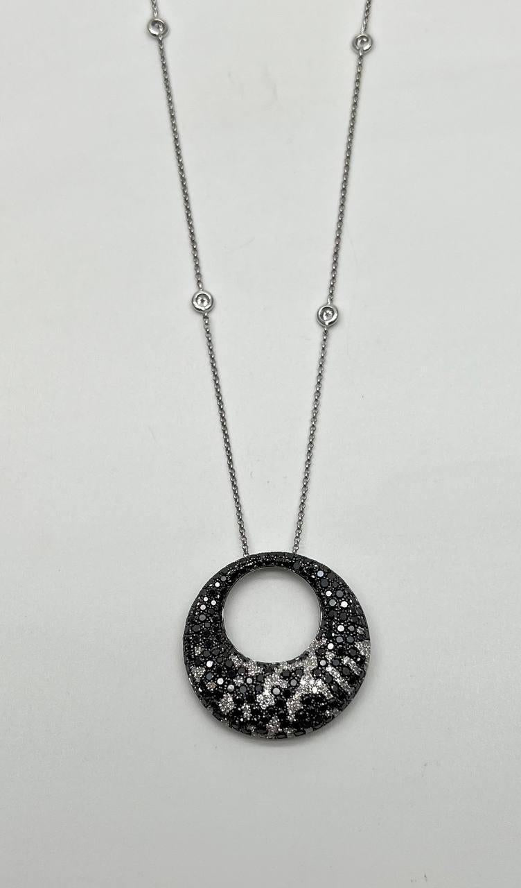 Black & White Zebra Diamonds Pave Set Moon Night Sky White Gold Pendant Neckace