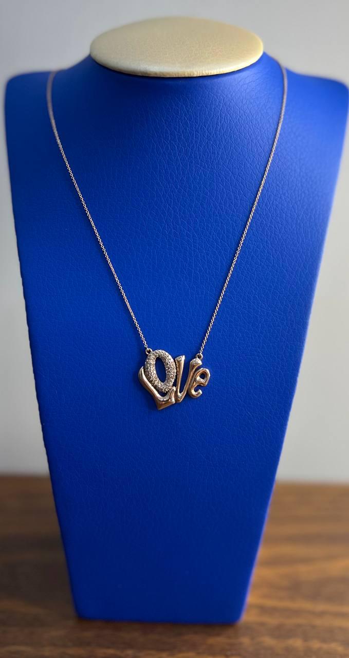 Love Symbol Diamonds Pave 14K Rose Gold Pendant Chain Necklace