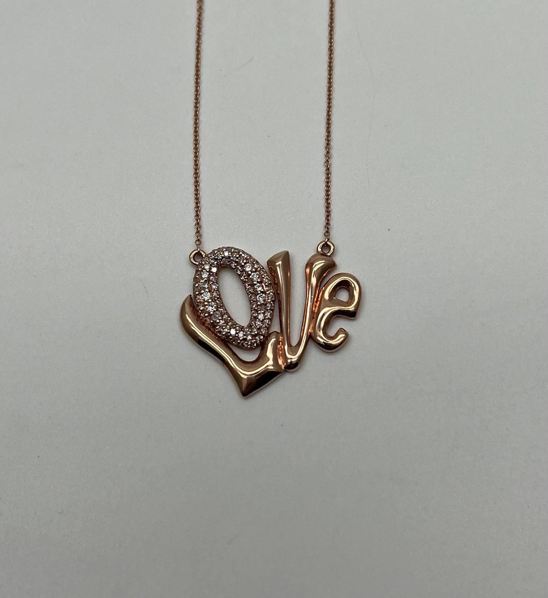 Love Symbol Diamonds Pave 14K Rose Gold Pendant Chain Necklace