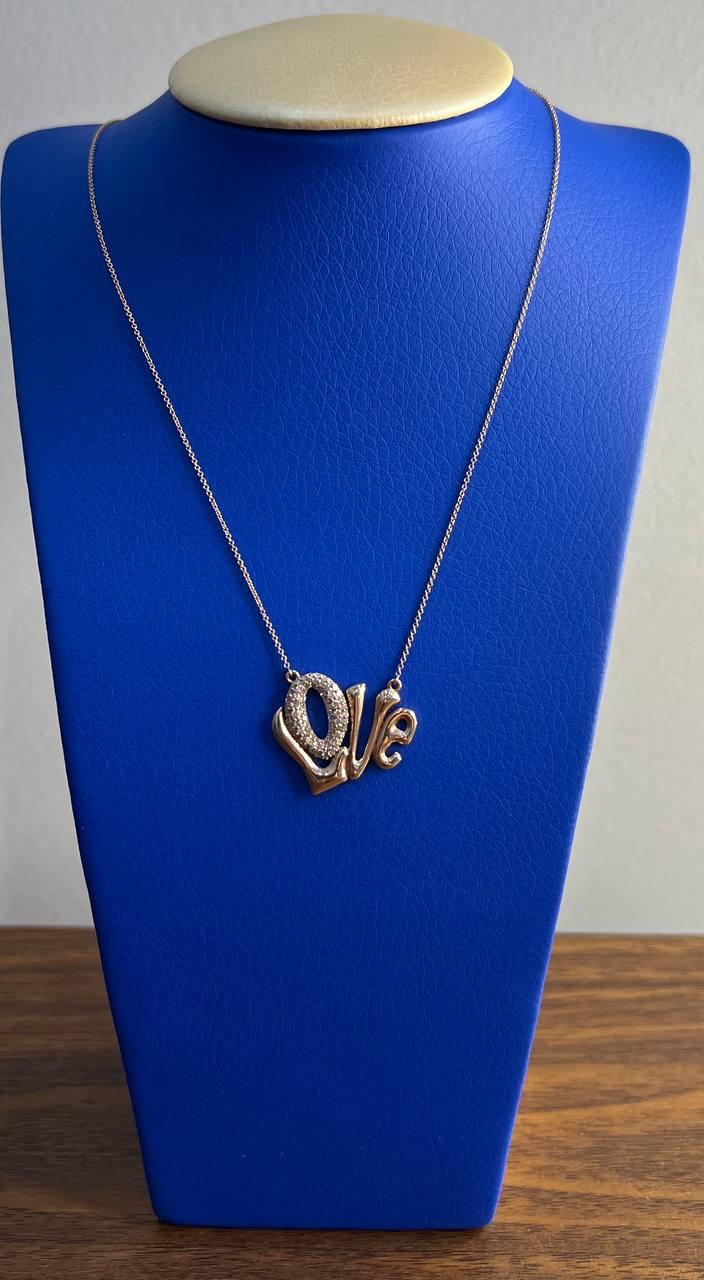 Love Symbol Diamonds Pave 14K Rose Gold Pendant Chain Necklace