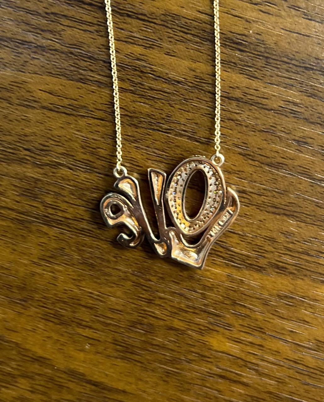 Love Symbol Diamonds Pave 14K Rose Gold Pendant Chain Necklace