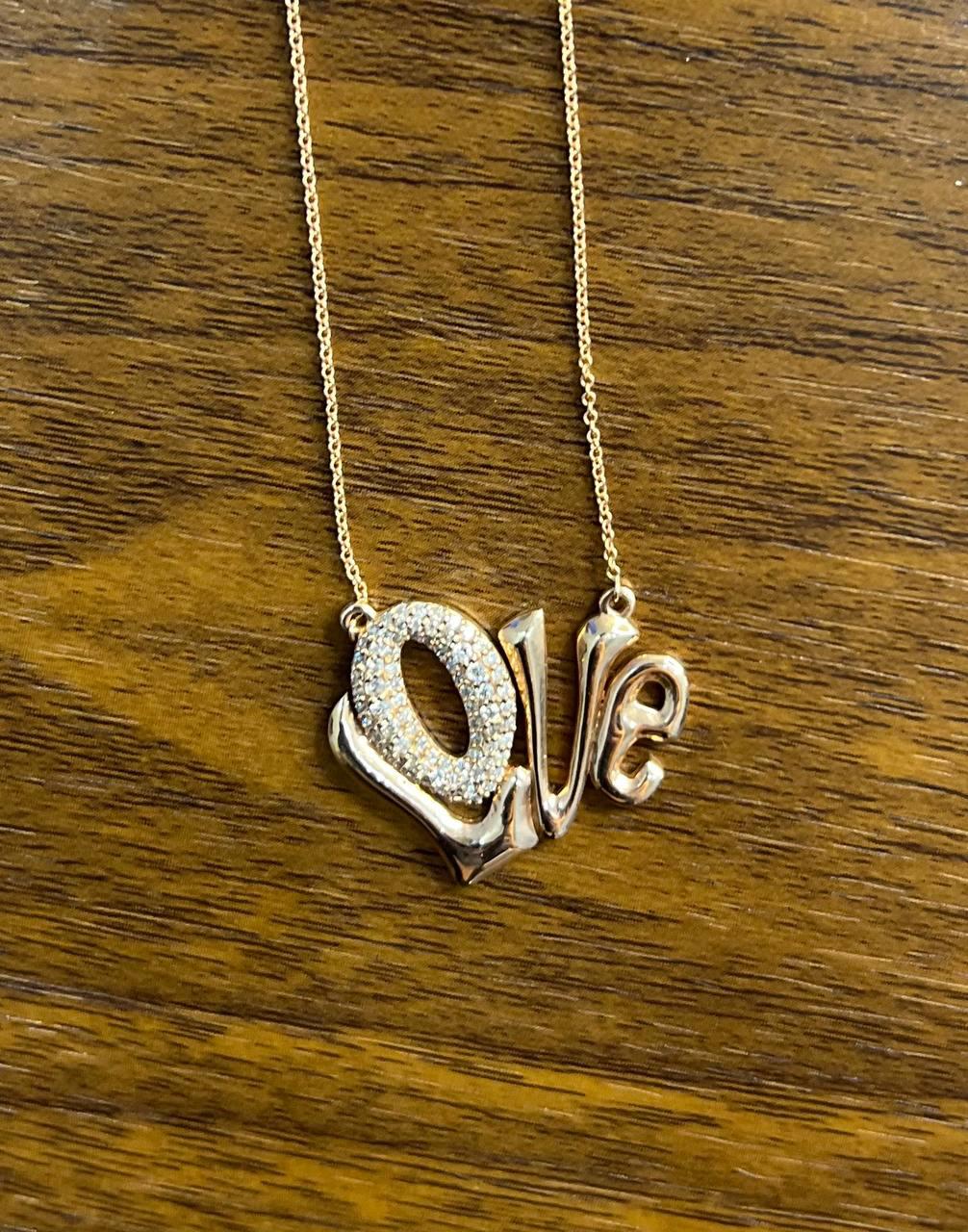 Love Symbol Diamonds Pave 14K Rose Gold Pendant Chain Necklace