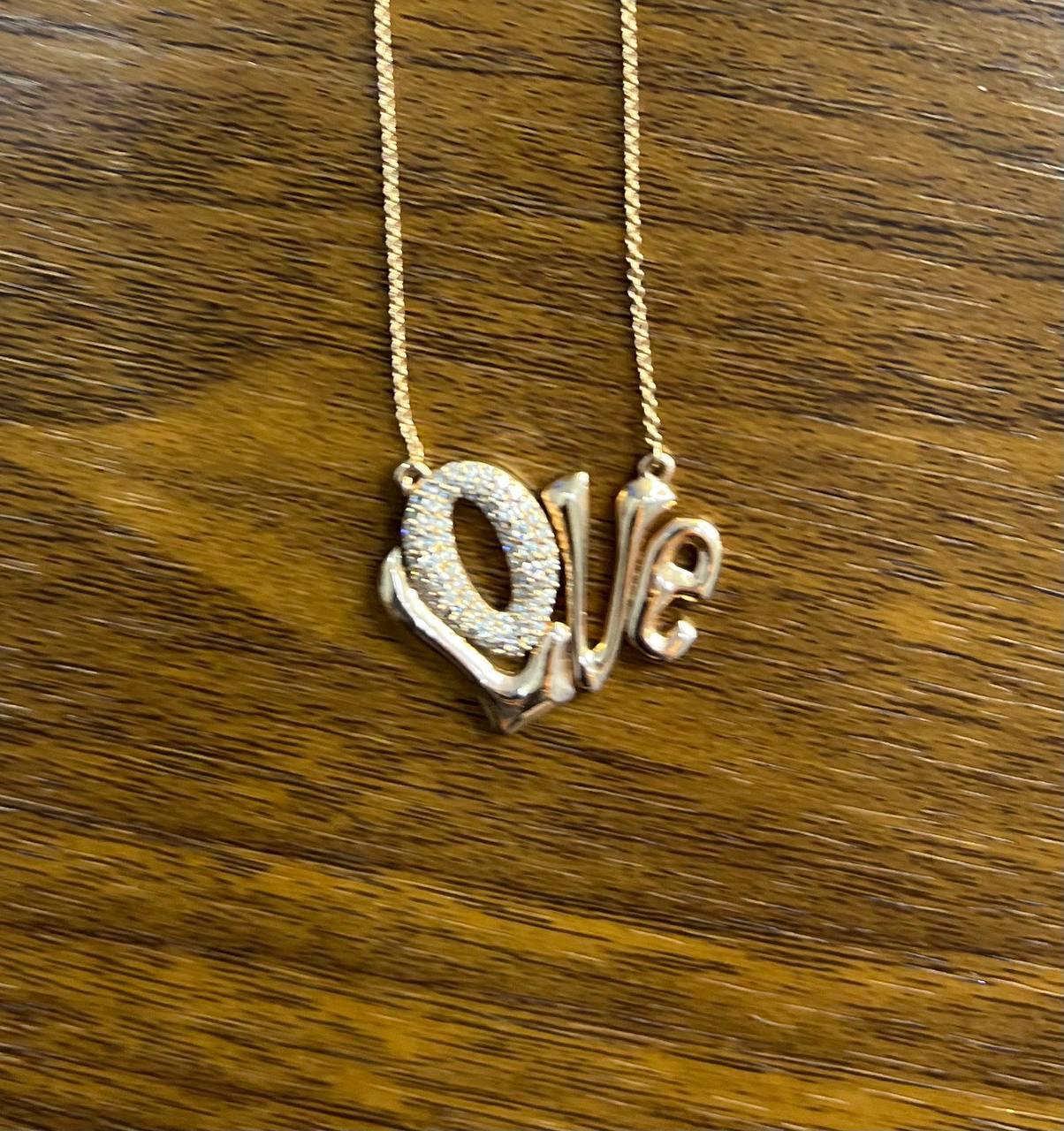 Love Symbol Diamonds Pave 14K Rose Gold Pendant Chain Necklace