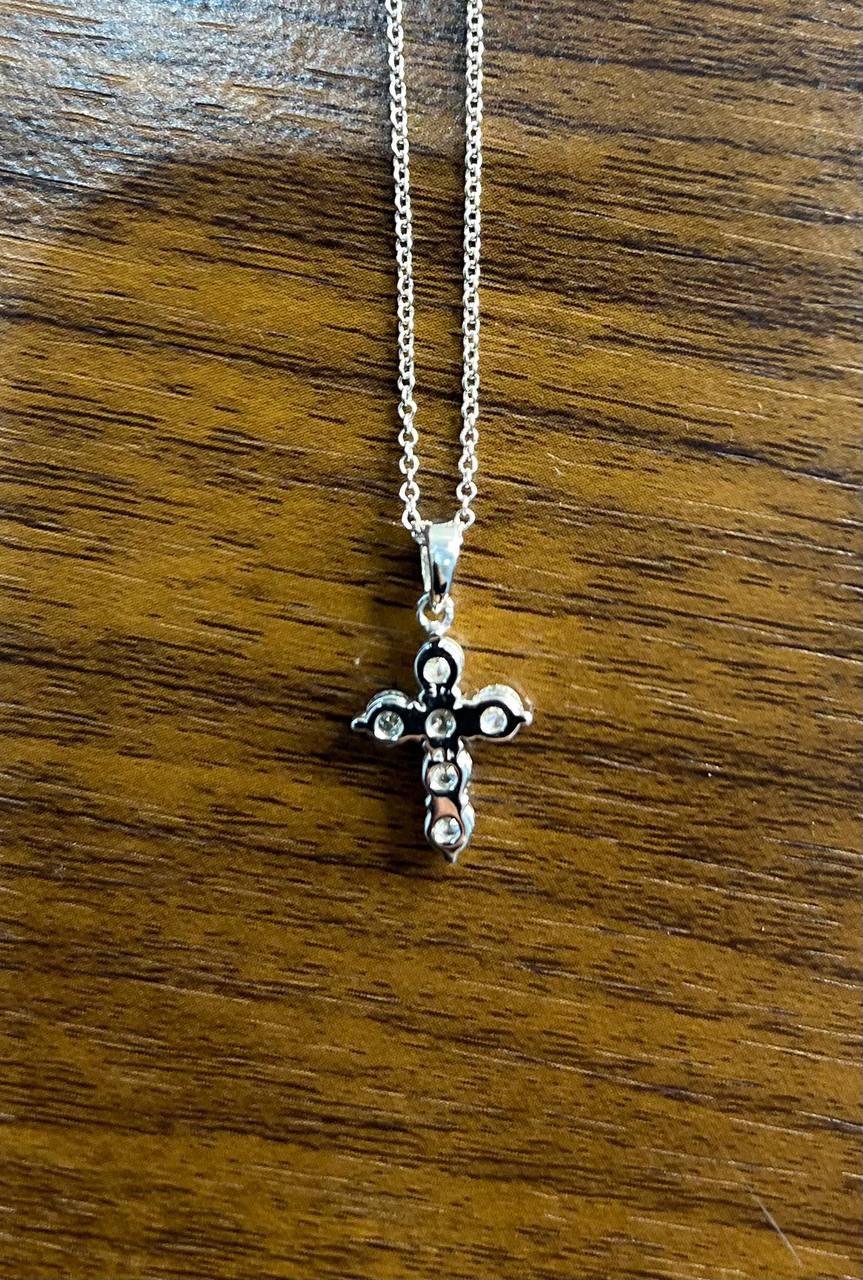 Diamond Brilliant Christian Cross 14K White Gold Pendant Chain Necklace