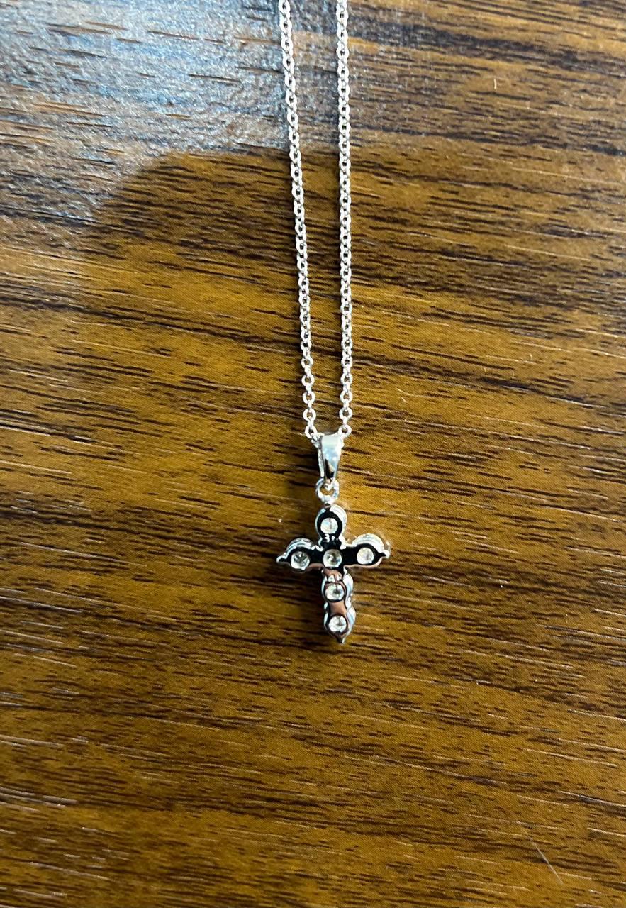 Diamond Brilliant Christian Cross 14K White Gold Pendant Chain Necklace