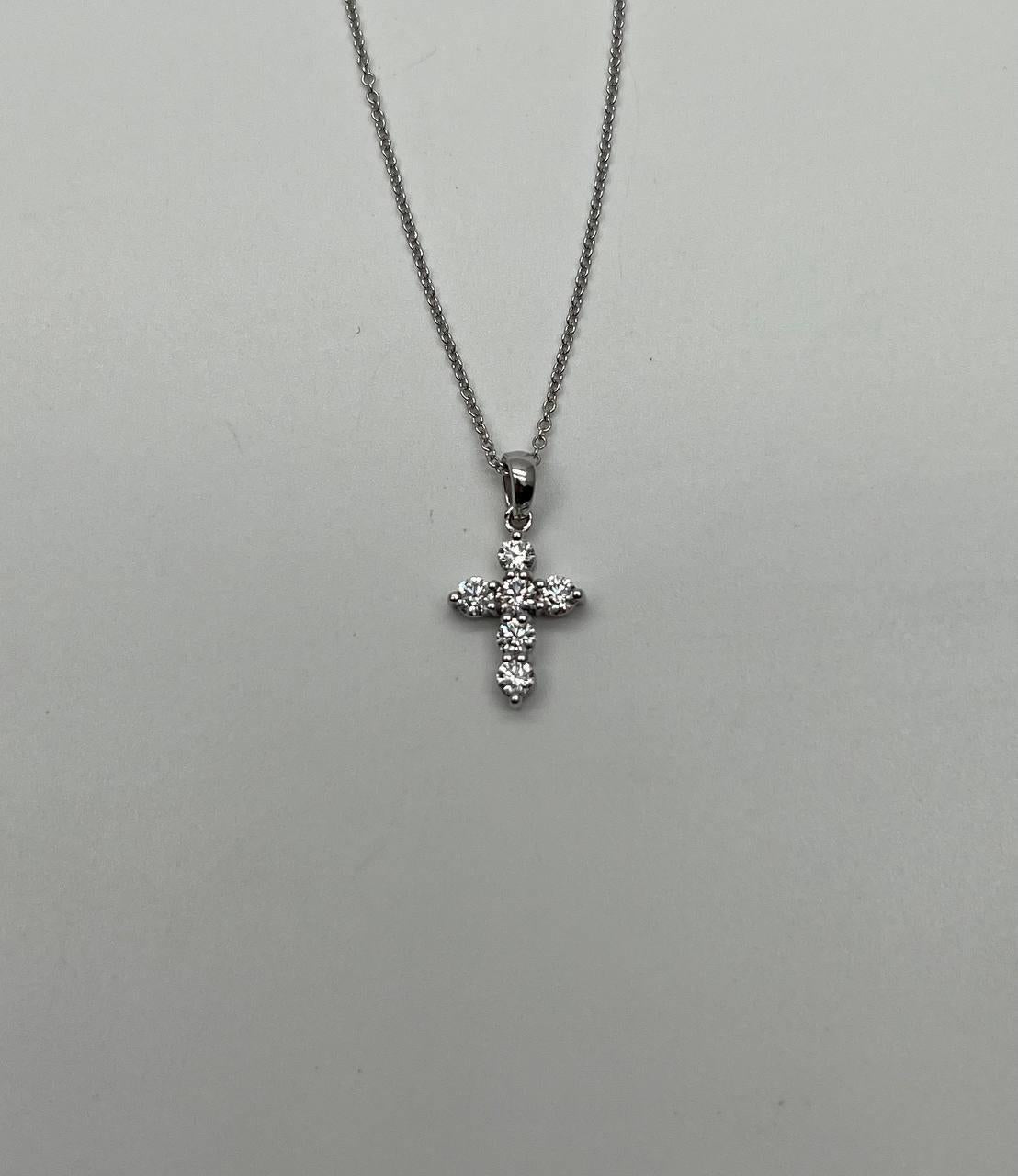 Diamond Brilliant Christian Cross 14K White Gold Pendant Chain Necklace