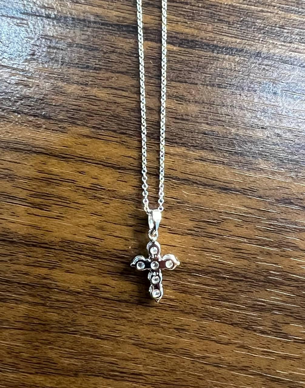 Diamond Brilliant Christian Cross 14K White Gold Pendant Chain Necklace
