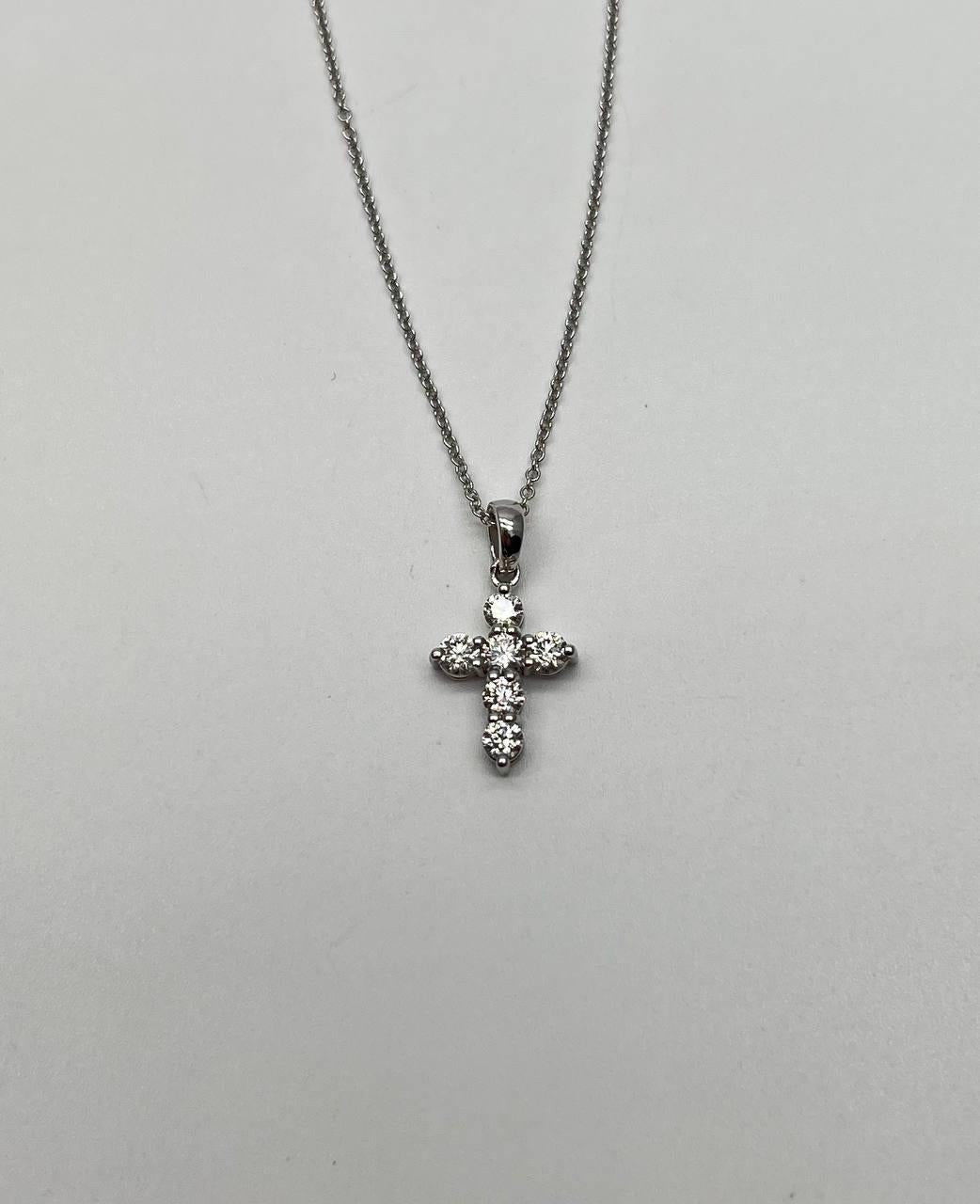 Diamond Brilliant Christian Cross 14K White Gold Pendant Chain Necklace