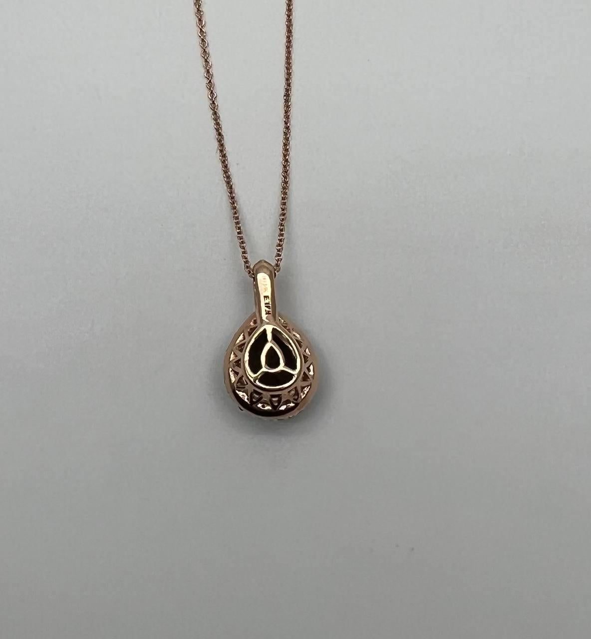 Pear Teardrop Shape Brown Smoky Quartz Diamond Halo 14K Gold Pendant Necklace