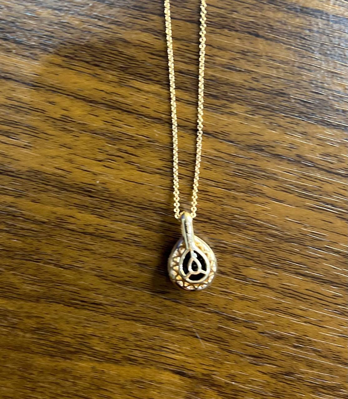 Pear Teardrop Shape Brown Smoky Quartz Diamond Halo 14K Gold Pendant Necklace