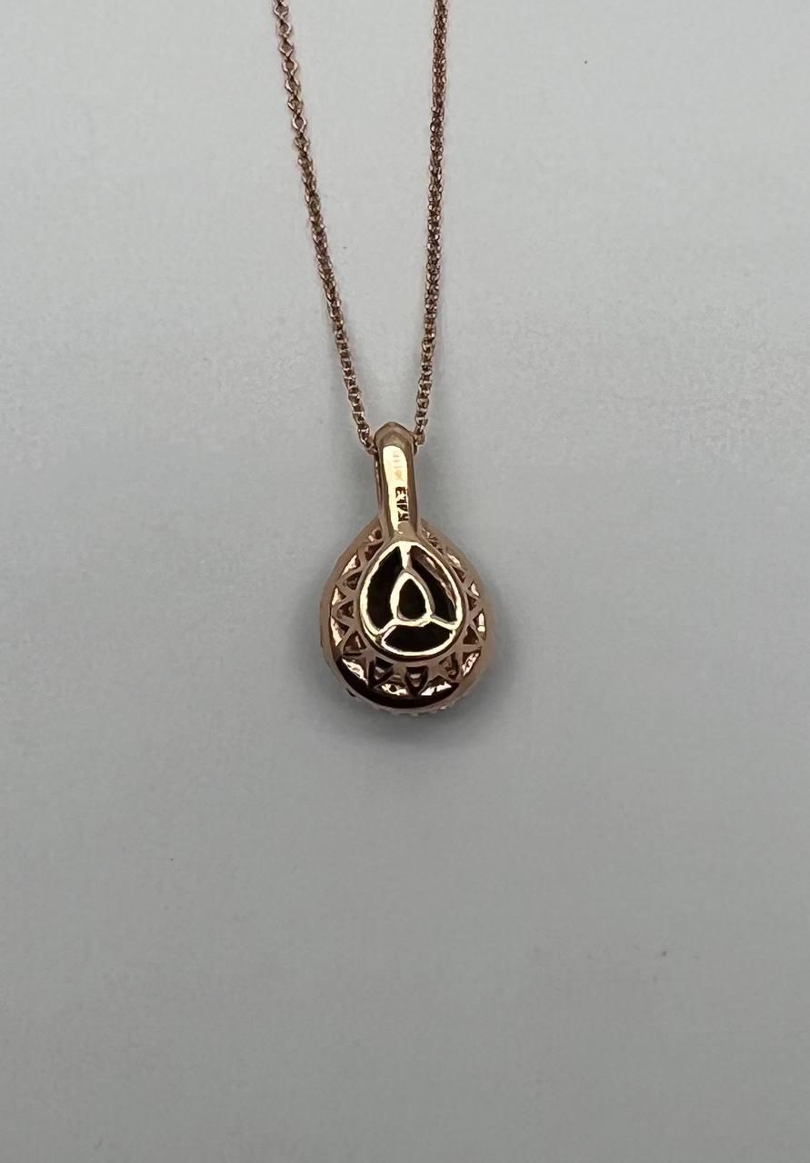 Pear Teardrop Shape Brown Smoky Quartz Diamond Halo 14K Gold Pendant Necklace